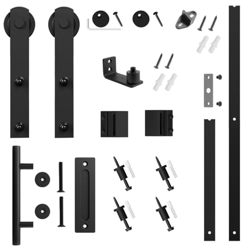 SMARTSTANDARD 5 FT Heavy Duty Sturdy Sliding Barn Door Hardware Kit, Black - size: 5 Feet