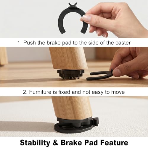 Self Adhesive Caster Wheels: 360 Rotation Furniture Rollers (8, Black)