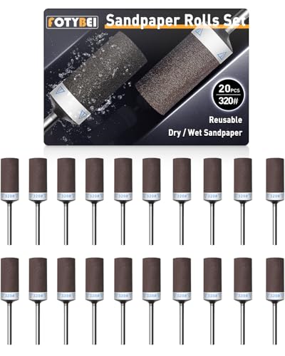 20Pcs 320 Grit Sanding Drums Sandpaper Sticks Set for Dremel Rotary Tool with 1/8" Shank, Rotary Tool Accessories Suitable for Metal Rust Removal/Jade Polishing/Stone Grinding (320 Grit) - size: 320 Grit