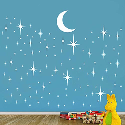 Retro Starburst Wall Decals Stars Wall Sticker Star Moon Vinyl Decal White - color: Retro Starburst -White