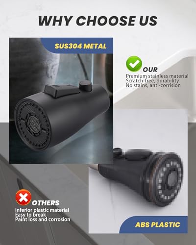 Metal Kitchen Faucet Spray Head Replacement 3 Modes with 9 Adapters - color: Matte Black