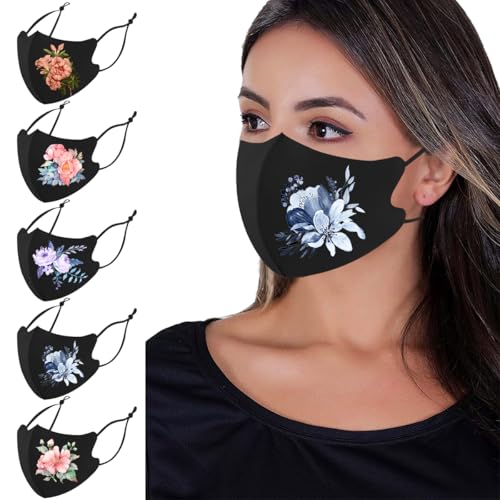 Reusable Cloth Washable Ice Silk Cloth Face Masks,Adjustable Fancy Flower Pattern Cloth Mask for Adult - color: N7
