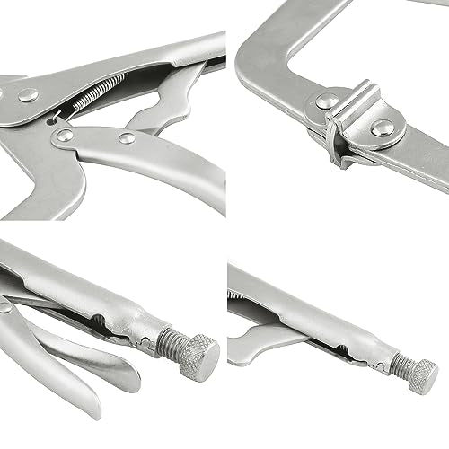 5 Pack 11 Inch C Clamp Locking Pliers,Locking C Clamp, Adjustable Nickel Plated C Pliers For Wood Working, Welding, Electrician Maintenance and more, by GENHAKON - size: 5 Pack 11 Inch