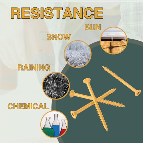T.K.Excellent Deck Screws 2-1/2 Inch Wood Screws #9 x 2-1/2, 395 Pcs, Rust Resistant Tan Exterior Structural Screws, Torx Drive Screws, Two T25 Bits, Brilliant Yellow Ruspert Coating Rust Proof - size: #9×2-1/2
