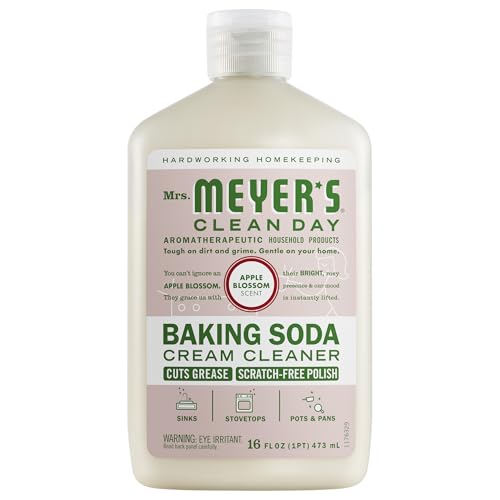 MRS. MEYER'S CLEAN DAY Baking Soda Cream Cleaner, Apple Blossom, 16 fl oz | Freshens Kitchen, Removes Soap Scum and Grease, For Use on Sinks, Stovetops, Pots, & Pans