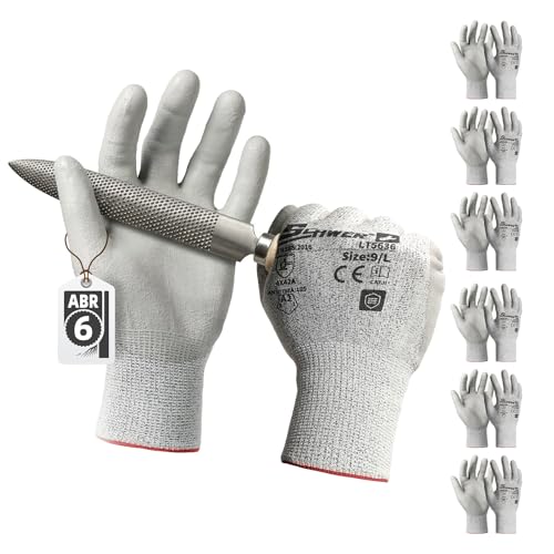 Schwer 6 Pairs A2 Cut Resistant Work Gloves, Ultra Durable, LT5636, L - size: Large