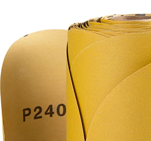 S SATC Premium Gold Sandpaper 6 Inch 100 PCS Sanding Discs 240 Grit Self Adhesive Stickyback Sandpaper Roll Aluminum Oxide PSA Sandpaper Discs for Wood, Metal, and Car Paint - style: 240 Grit