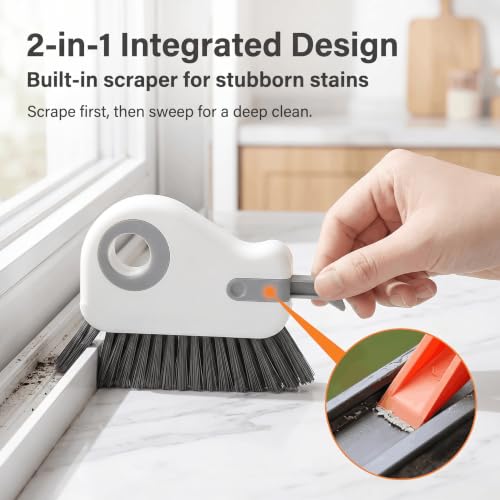 2 PCS Window Track Cleaner, 2 in 1 Groove Cleaning Brush with Hidden Scraper, Hard Bristle Crevice Cleaning Tool, Sliding Door Track Cleaner for Window Sill, Narrow Gaps, Kitchen, Bathroom