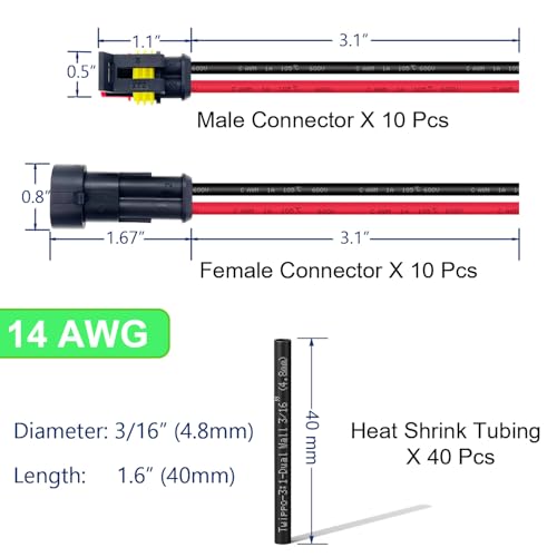 14 AWG 2 Wire Connector 2 Pin Automotive Electrical Waterproof Connectors - size: 2pin/10set