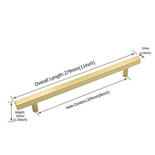 Goldenwarm 10 Pack 8 Inch Gold Cabinet Handles Brushed Brass Kitchen Pulls - color: Gold, size: 8 Inch Hole Center