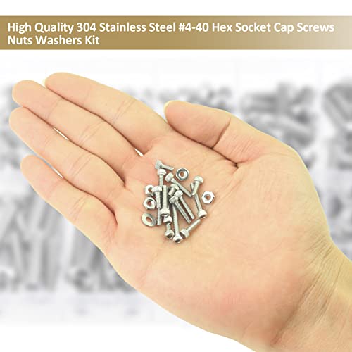 252 Pieces #4-40 x 3/16", 1/4", 5/16", 3/8", 1/2", 5/8", 3/4", 1", Hex Socket Head Cap Screws Nuts Washers Assortment Kit, 304 Stainless Steel, Fully Machine Thread - size: #4-40, style: Socket Head