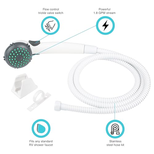 Dura Faucet DF-SA400K-WT RV Handheld Shower Head Hose Kit (White) - color: White, size: Full Kit
