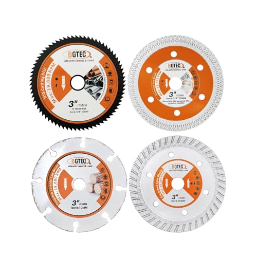 BGTEC Circular Saw Blade - 4PCS 3" Cutting Dics Arbor 3/8" for Wood Plastic Glass Tile Concrete Metal Steel - style: Wood+Tile+Concrete+Metal