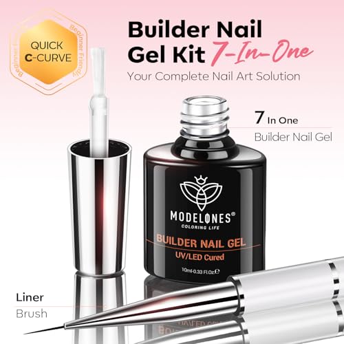modelones Builder Nail Gel, Clear Builder with Detachable Liner Nail Brush - color: Liner Brush Builder Nail Gel Clear