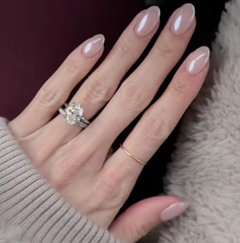 CurvLife Short Oval Chrome Nude Press On Nails, Champagne Pearl, Soft Gel - color: A1 - Champagne Pearl