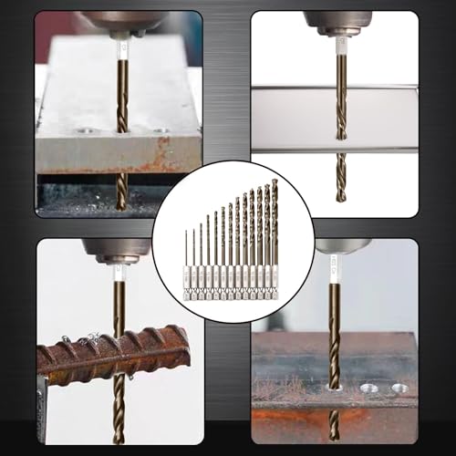 Hex Shank Cobalt Drill Bit Set for Metal and Hardened Steel, 13Pcs 1/16"-1/4" M35 HSS Twist Drill Bits for Impact Driver, with Index Holder - size: 13pcs 1/16-1/4