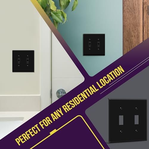 ENERLITES Double Toggle Light Switch Cover Plate, 2-Gang, 1 Pack, Black - color: Black, size: Screw
