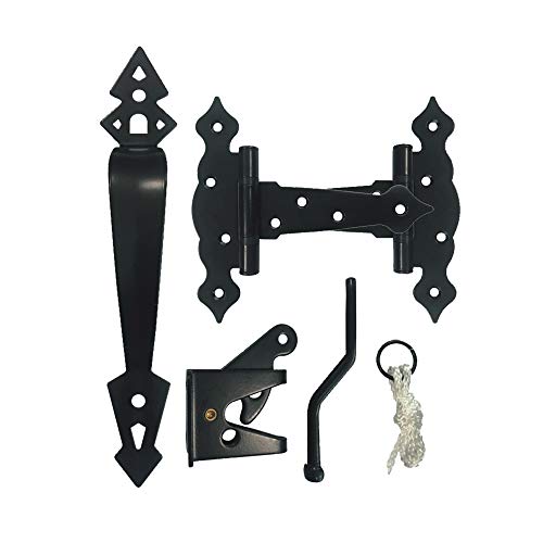 Nuvo Iron Black Decorative Ornamental Tee Hinge Set - Includes Handle, Hinges, Latch and Catch- 5"