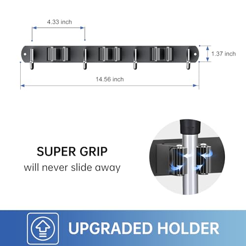 ZONGOOL Wall Mount Broom Holder 3 Racks 4 Hooks Metal Tool Organizer Black - color: Black, size: 1Pack 3R4H
