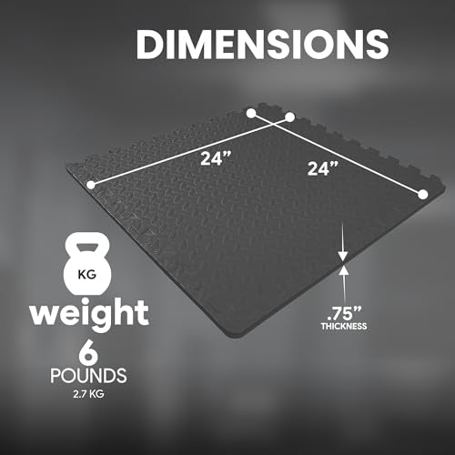 BalanceFrom 6 Piece Foam Floor Mat Puzzle Tiles, 3/4” Thick, 24 Sq Ft - color: Black, style: 3/4" Thick, 24 Square Feet