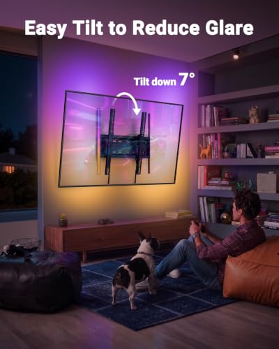 PERLESMITH Tilt TV Wall Mount with LED Light, TV Mount for 26–60 Inch TVs up to 115 lbs, Low Profile Backlit TV Bracket with Music Sync, Fits 8″/16″ Wood Studs, Max VESA 400x400mm, PSTVM74B - size: 23-60" Tilt TV Wall Mount with LED