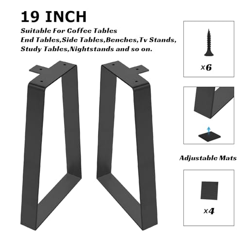 19 '' Trapezoid Metal Table Legs, Heavy Duty Replacement Furniture Feets for DIY Coffee Tables, Modern Desks, Night Stands, Bench, Sofa, Dining Desk Legs Set of 2(Bear Up to 400lb) - size: 19 '' Trapezoid 1