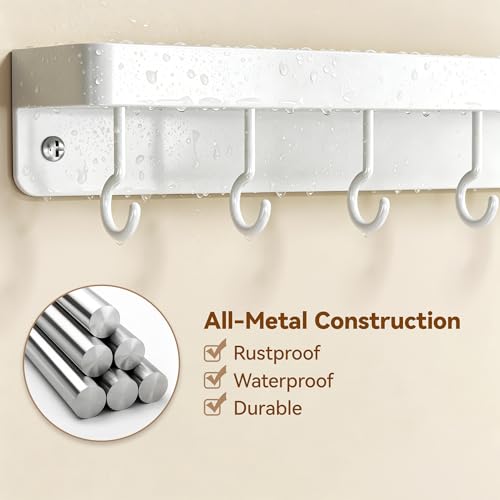niffgaff White Key Holder Wall Mount, Stainless Steel Self Adhesive Hooks Rack with Shelf, No Drill Key Hanger for Door and Wall - color: White