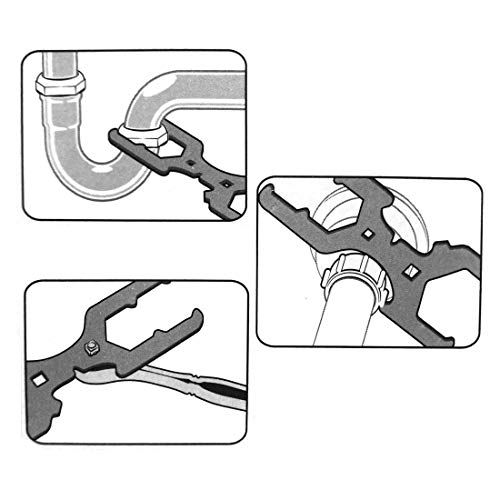 HAUTMEC 3 Way Plumber's Sink Strainer Wrench/Spud Wrench, Fits 1-3/4 inch, 2 inch and 2-1/2 inch Pipe Nuts, Multifunction Tool with 3/8-inch and 1/2-inch Square Drive Holes - color: 3 Way Wrench