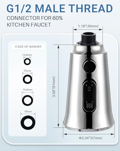 WOWOW Kitchen Faucet Head Replacement – 304 Stainless Steel 3-Mode Pull Down Spray Head with 13 Adapters, Compatible with Moen Delta Kohler American Standard, Easy DIY Install, Chrome - color: Chrome