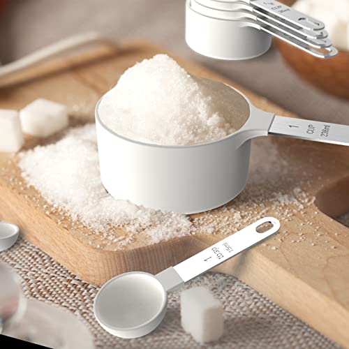 Measuring Cups & Spoons Set, Stackable Cups and Spoons - color: White