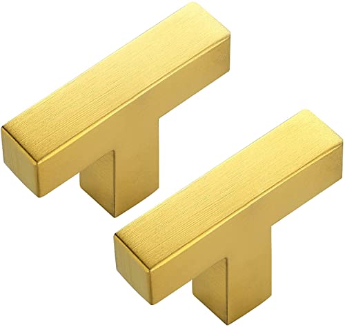 Ravinte 10 Pack Gold Square Bar Cabinet Knobs 2 Inch Kitchen Handles | Single Hole, Stainless Steel, Easy Install, Screws Included, Rust-Resistant, Kitchen, Bathroom, Drawers, Cabinets - color: Gold