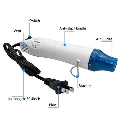 Heat Gun, Mini Hot Air Gun for DIY Crafts Embossing Shrink Wrap, White - color: White