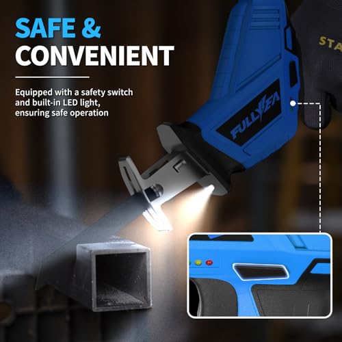 FULLYEA Reciprocating Saw Cordless, 3500SPM Variable Speed, 2x2.0Ah Battery