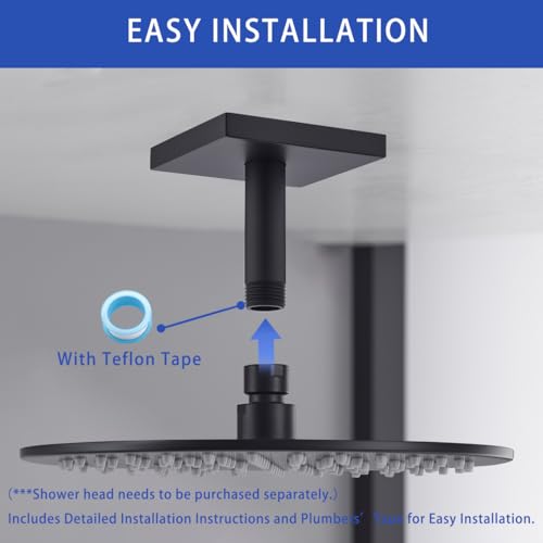 Shower Head Extension Arm Wall Mounted Tube Rainfall Shower Tube Replacement Pipe Parts Stainless Matte Black,SW-91038-4MB-SQ. - color: Right Angled Square Flange-4" Matte Black