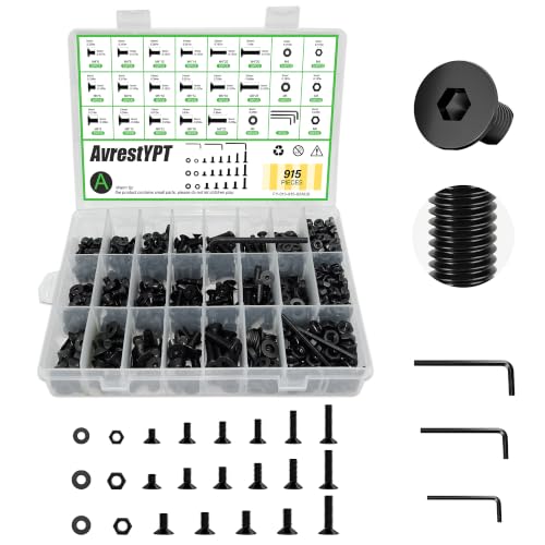 915Pcs 410 Stainless Steel M4 M5 M6 Screw Kit - 3D Printer Mini Screw, Allen Head/Flat Head/Countersunk Bolt/Screws, Metric Bolts Assortment, Silver Nuts and Bolts for Mechanical Hardware - size: M4/5/6-915Pcs