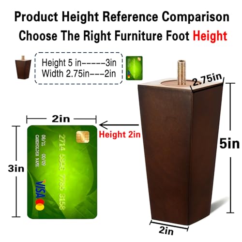 SHANJUE 5 Inch Couch Legs Wood Square Sofa Legs Replacement for Chair, 4PC - size: 5 inches