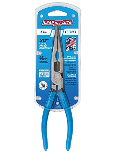 Channellock Needle-Nose Pliers E318 - Long Nose, High Carbon Steel, Blue Handle - 8-Inch Combination - size: 8 Inch Combination Long Nose
