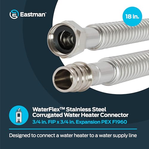 Eastman 18 Inch WaterFlex Expansion Water Heater Connector, 3/4 Inch FIP x 3/4 Inch Expansion PEX (F1960), Stainless Steel Corrugated Water Heater Supply Line, 438318 - size: 18 Inch