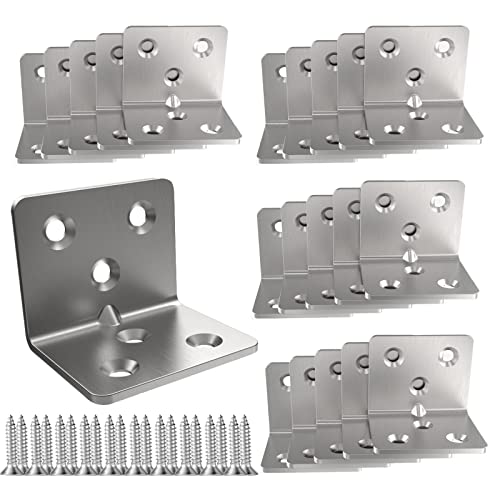 Silver Stainless Steel Corner Bracket,Joint Right Angle Bracket,L Shape Heavy Duty Metal Corner Brace Shelf Supporter for Wood Aufuga (20, 1.5x1.2x1.2) - size: 1.5x1.2x1.2"