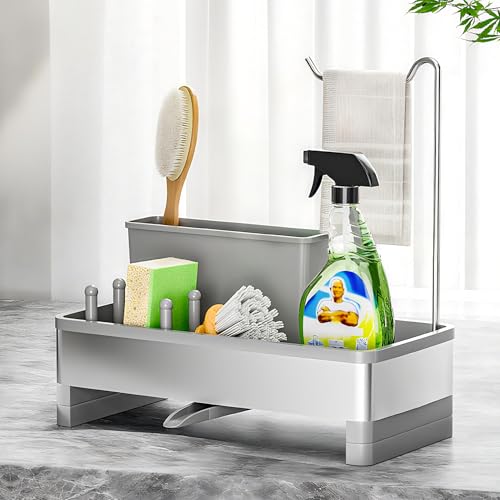 Ewaiira Sponge Holder for Kitchen Sink, Stainless Steel Sink Caddy - color: F-gray