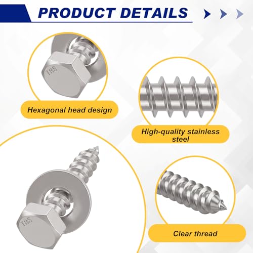 Zonon 50 Pcs 3/8'' X 1-1/2'' Hex Head Lag Bolts Screws with Washers, Silver - color: Silver, size: 3/8'' X 1-1/2''