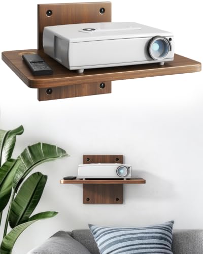 Floating TV Projector Shelf Wall Mount - 1 Tier Wooden Shelf, Walnut Brown - size: 1-Tier Shelf