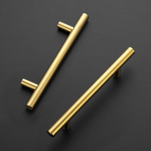 Ravinte Brushed Gold Cabinet Handles,Round T Pulls,4 Inch,30 Pack - color: Brushed Gold, size: 4 Inch Hole Center