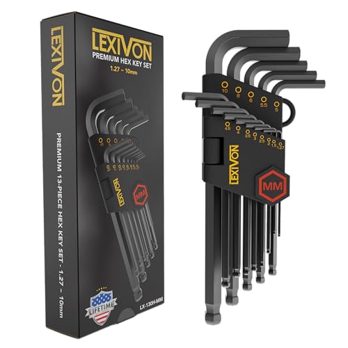 LEXIVON Allen Wrench Set, 13-Piece Premium Metric Hex Keys, L-Shaped Long Arm Ball End Design, Industrial-Grade S2 Alloy Steel (LX-130H-MM) - size: 13-Piece Metric Hex