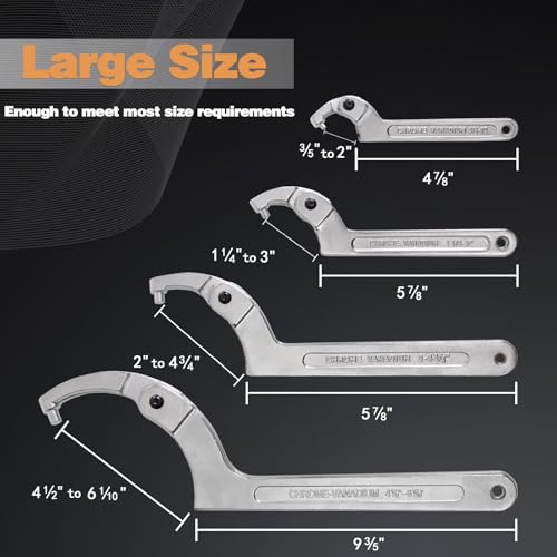 12pcs Adjustable Spanner Wrench Sets with Replaceable Head, C-Shape Pin Hook Wrench Tools for Pipes Heating Cars, Castle Buffer tube Nut Coilover Wrench for Suspension System, 3/4" to 6-1/10"