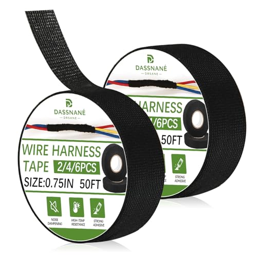 2 Rolls Fabric Electrical Tape,3/4 Inch x 50FT Wire Loom Tape, High Temp Wire Cable Loom Self Adhesive Fabric Tape for Automotive Engine Harness Wrap Protection,Insulation - color: 2pcs wire harness tape