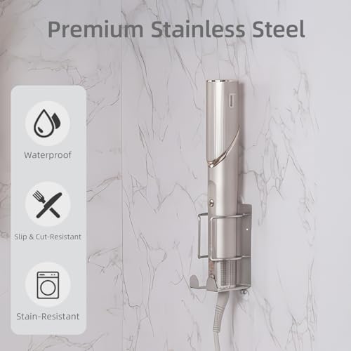 Curling Iron Holder, Stainless Steel Flat Iron Holder Wall Mount, Hair Straightener Holder for Bathroom Storage, Flat Iron Holder Wall Mount Space Saving Hair Tool Organizer Silver BANJEKT - color: Curling Iron Holder Silver