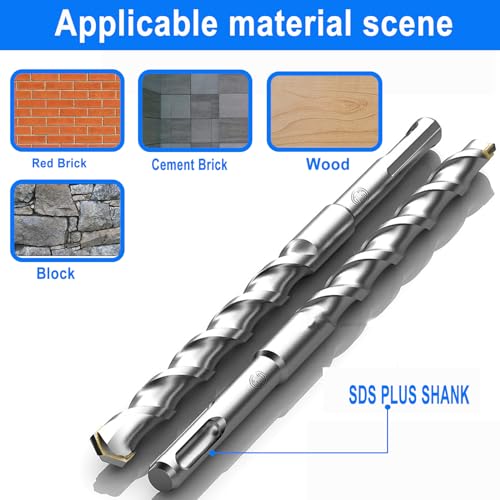 2-Pack SDS Plus Masonry Drill Bits 7/8 Inch x 12 Inch Long Rotary Hammer Drill Bits Carbide Tipped for Concrete Brick Cement Stone Block. - size: 2 Pcs 7/8", style: 12"