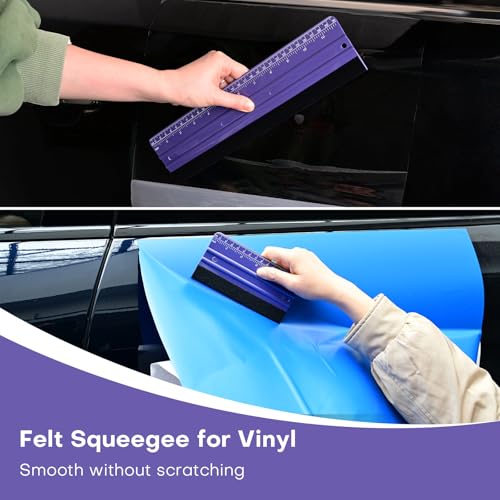 NEWISHTOOL 2 PCS Felt Squeegee for Vinyl, Purple Ruler Scraper, Two-Length