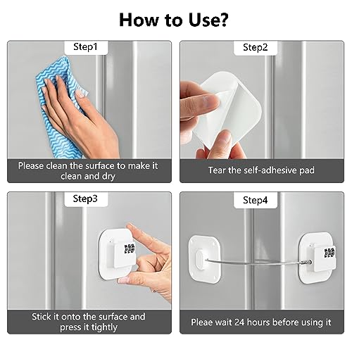 Refrigerator Lock, Heavy Duty Fridge Lock, Combination Lock for Refrigerator Cabinets, Drawers, Safety Lock, Easy Install No Keys Needed (White-4Pack) - color: White-4Pack